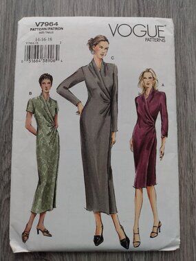Mock Wrap Dress Sewing Pattern Size 14-18 UNCUT FF Vogue 7964 Vintage 2000s